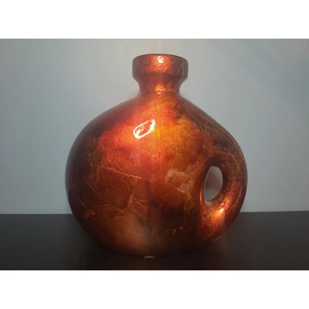 Automn Foiled Lacquered Pottery Decanter Vase Pitcher Jug Mottled Pierced Handle